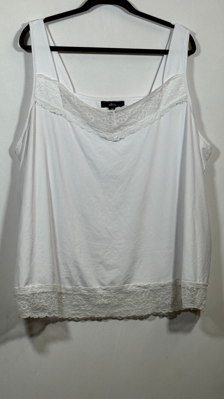 ellos 2X White Lace Trim Camisole Tank Top Plus Size 26/28